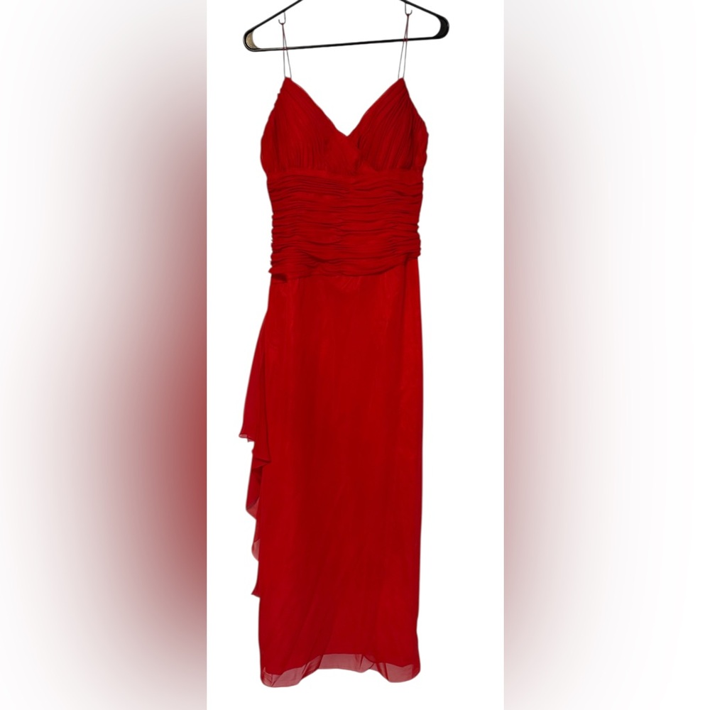 Rimini Elegant Sleeveless Formal Red Ruched Cascading Red Maxi Gown sz 10